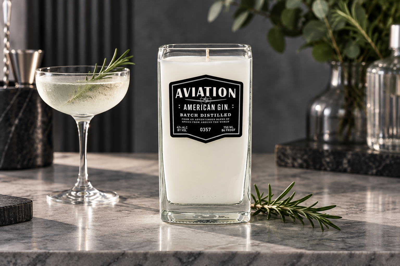 GIN Candles candles arranged in an editorial studio scene